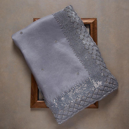 Fantastic Grey Color Sequence Work Organza Saree