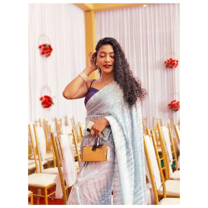 Glorious Sky Blue Color Sequence Work Saree