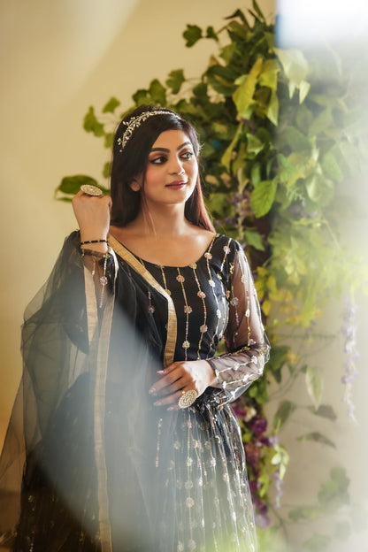Exclusive Black Color Embroidery Work Net Lehenga Choli