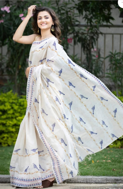 Classy White Color Cotton Silk  Saree
