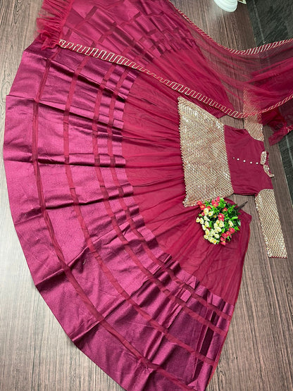 Stylish Dark Pink Color Lehenga With Top