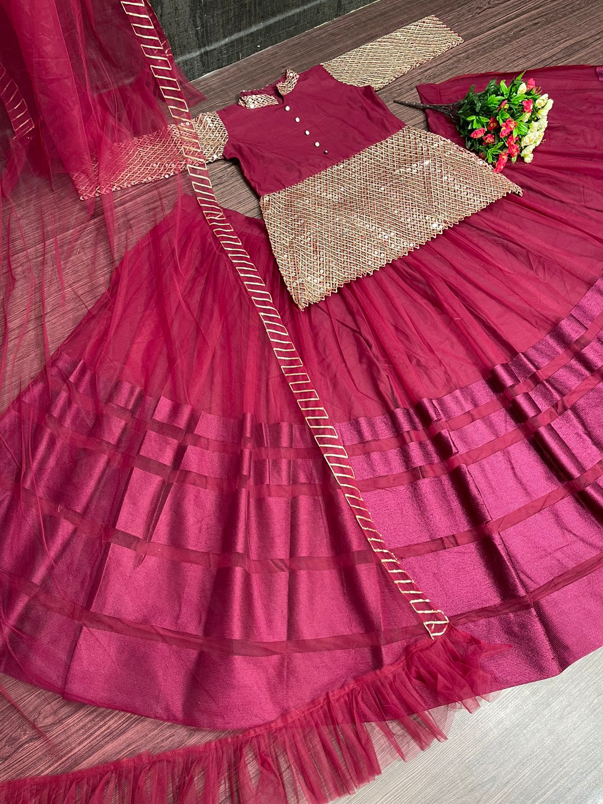 Stylish Dark Pink Color Lehenga With Top