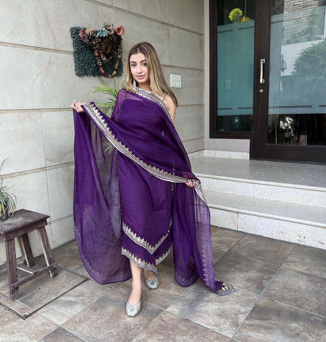 Innovative Purple Color Embroidered Work Salwar Suit