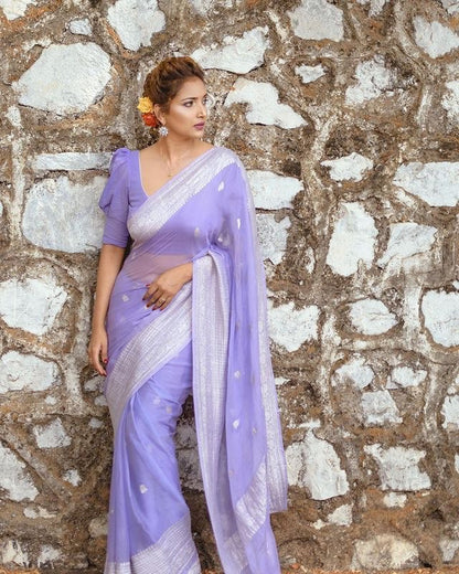 Classy Lavender Color Linen Cotton Silk Saree