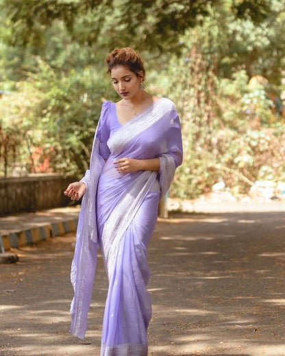 Classy Lavender Color Linen Cotton Silk Saree