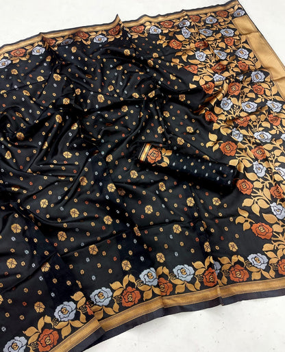 Grand Beautiful Rich Design Black Color Banarasi Saree