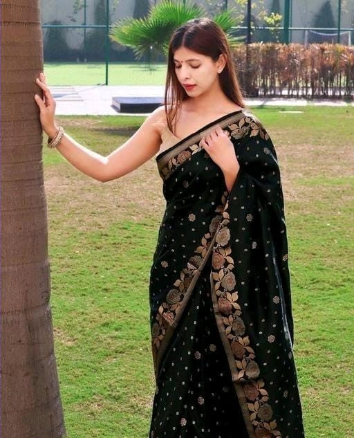 Grand Beautiful Rich Design Black Color Banarasi Saree