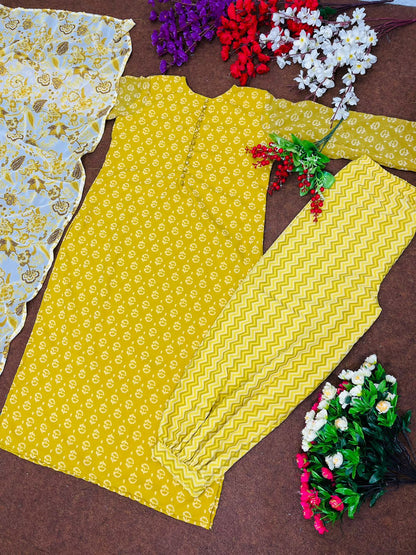 Fully Stitched Yellow Color Printed Salwar Suit