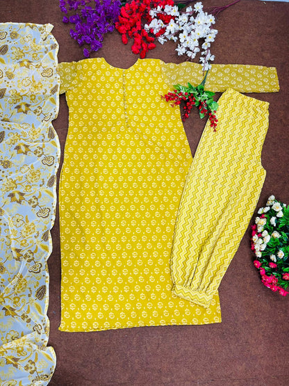 Fully Stitched Yellow Color Printed Salwar Suit