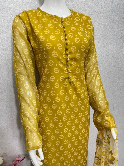 Fully Stitched Yellow Color Printed Salwar Suit