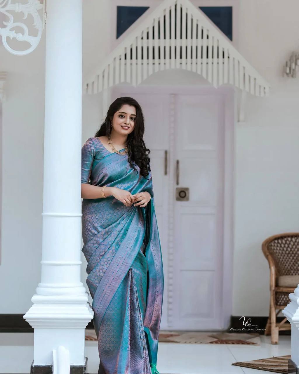 Mesmerizing Sky Blue Color With Pink Shine Saree