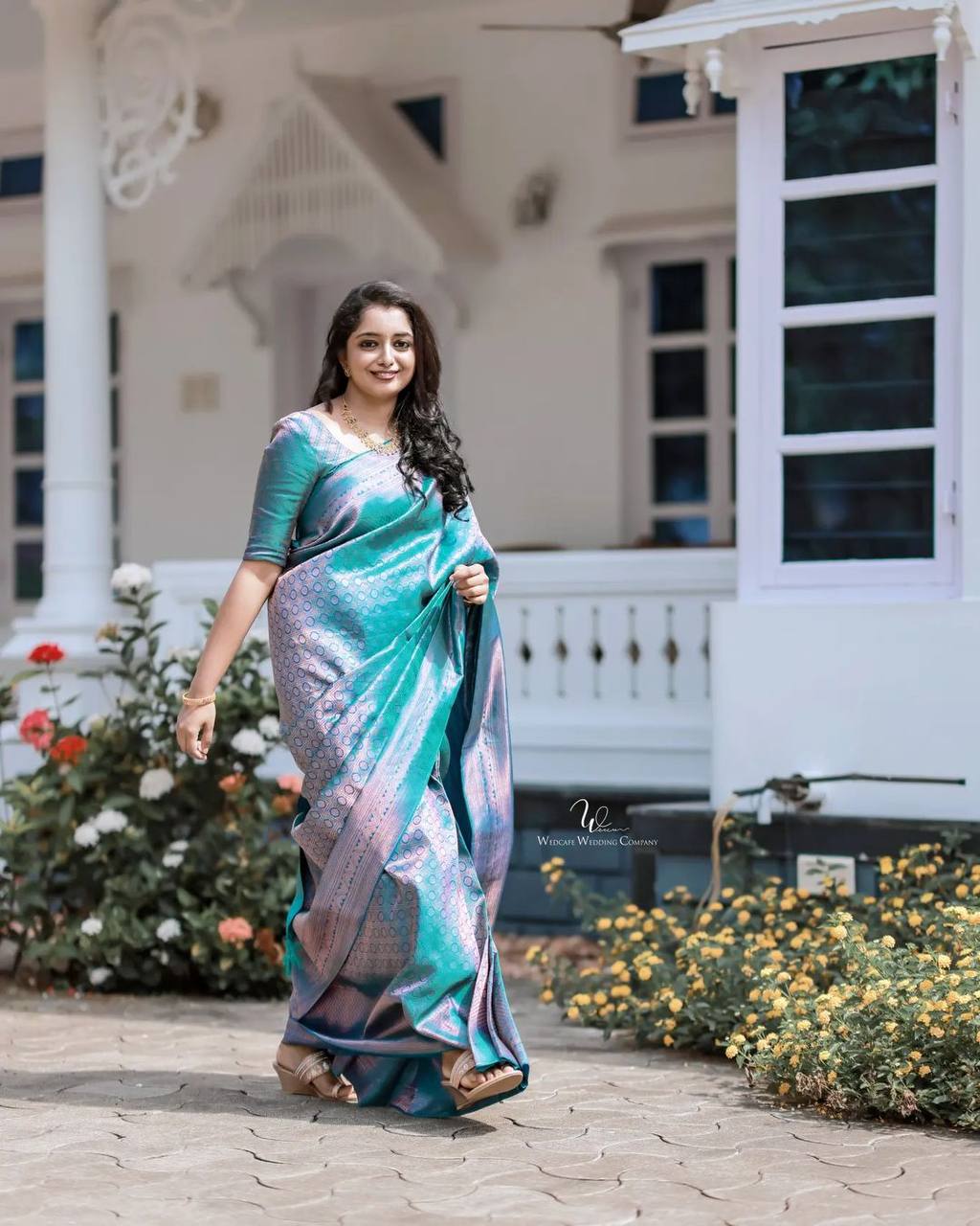 Mesmerizing Sky Blue Color With Pink Shine Saree