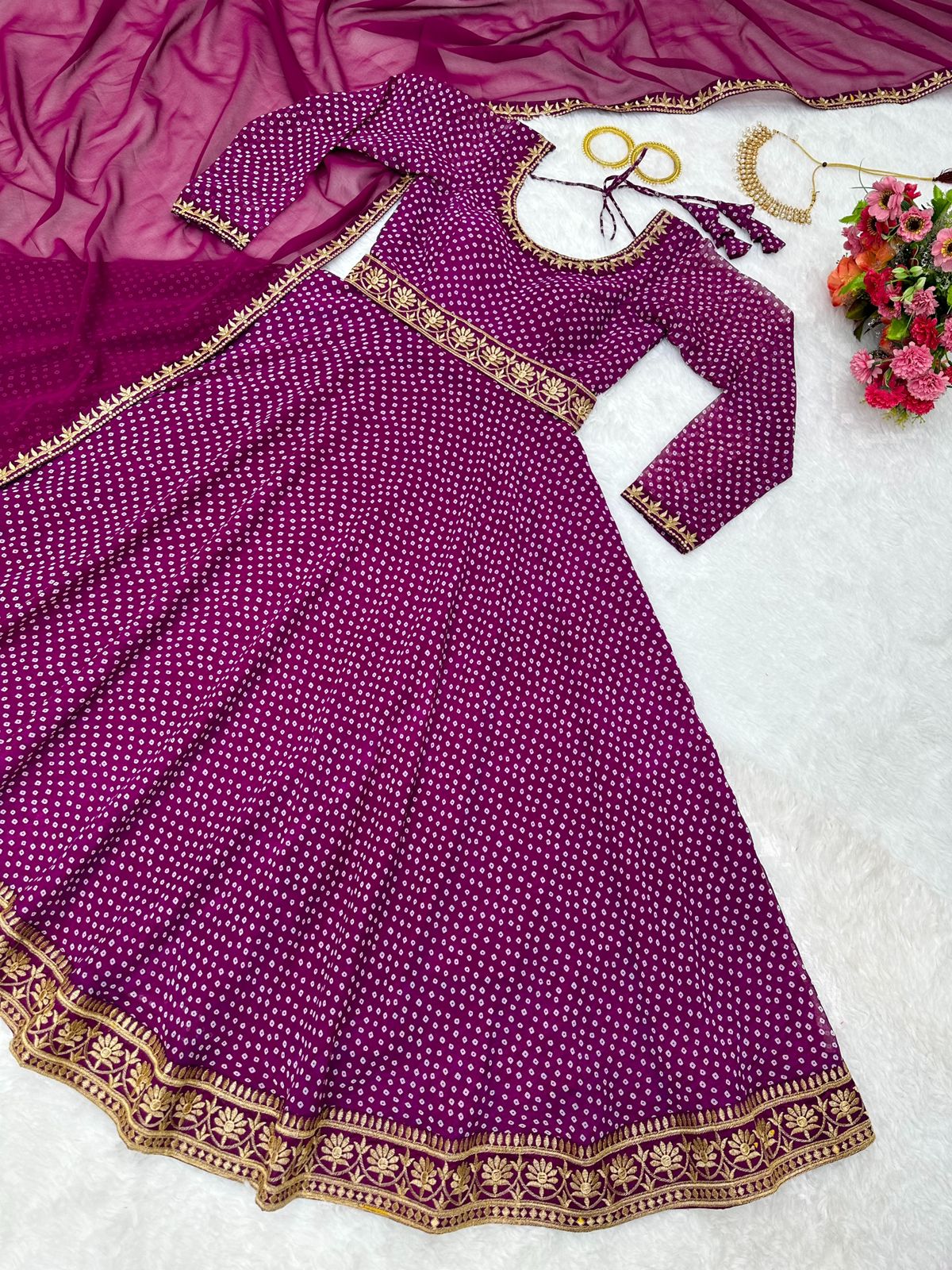 Exclusive Purple Color Thread Work With Digital Printed Gown