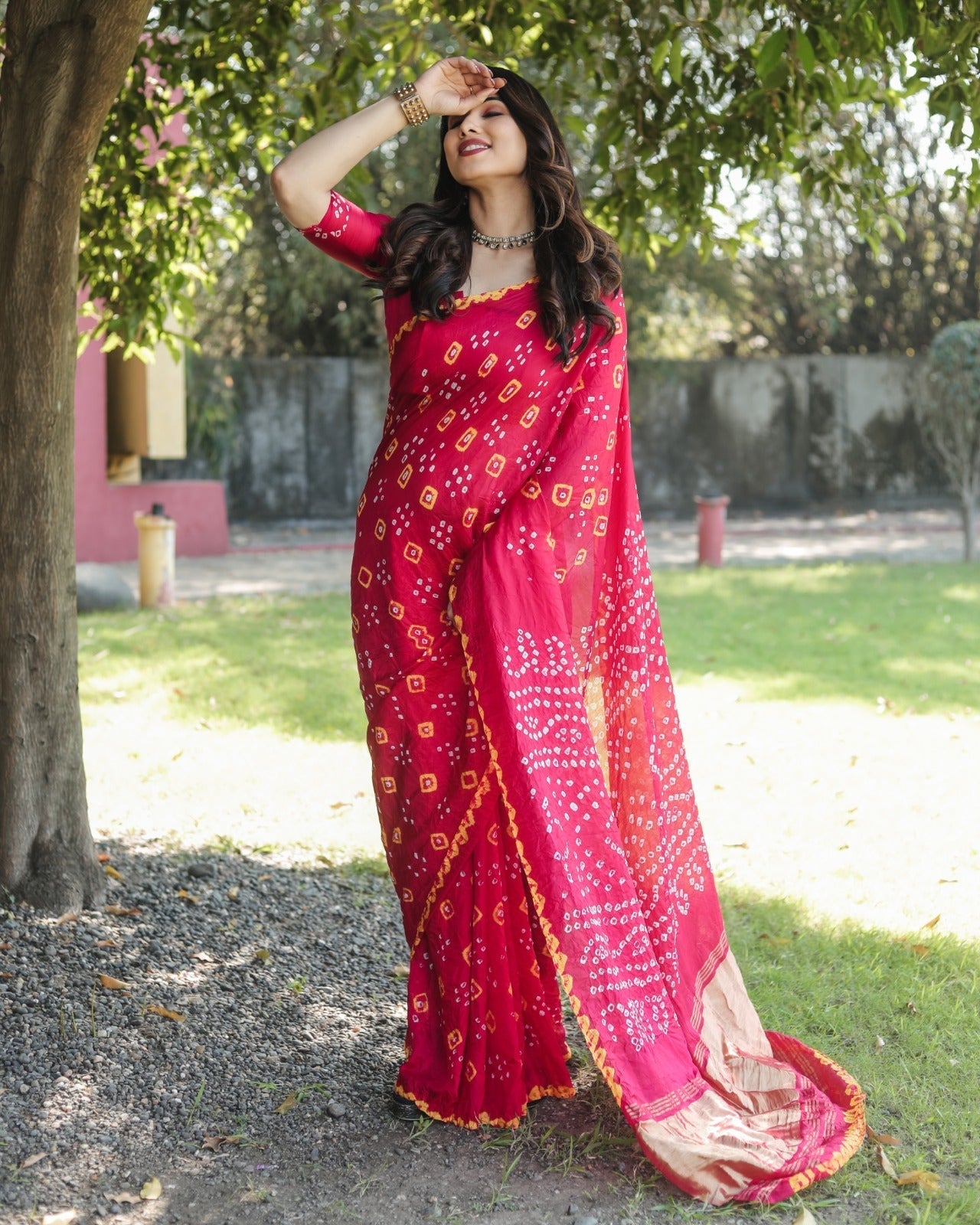 Tissue Pallu With Red Color Original Bandhani Saree