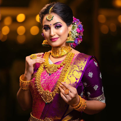 Beautiful Design All Over Pink Color Lichi Silk Saree