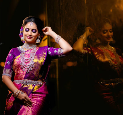 Beautiful Design All Over Pink Color Lichi Silk Saree