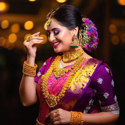 Beautiful Design All Over Pink Color Lichi Silk Saree