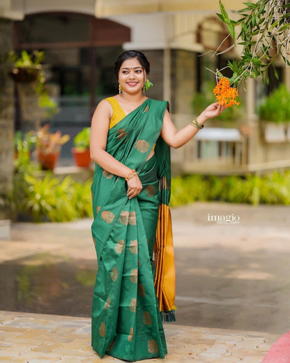 Coper Design Green Color Soft Silk Saree