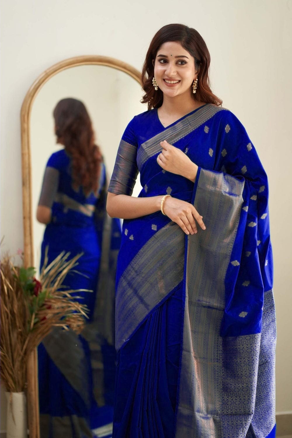 Stylish Copper Jari Design Blue Color Saree