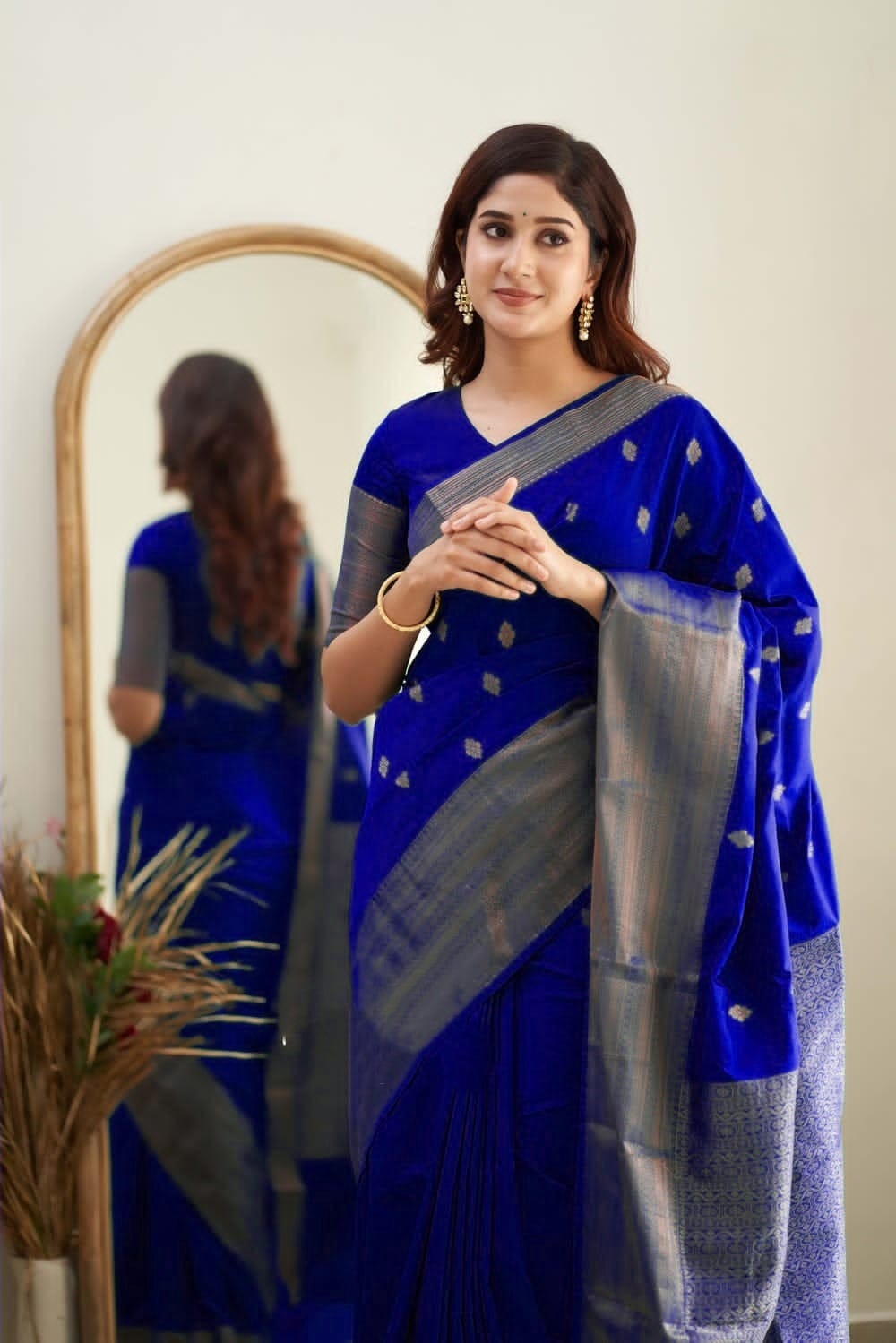 Stylish Copper Jari Design Blue Color Saree