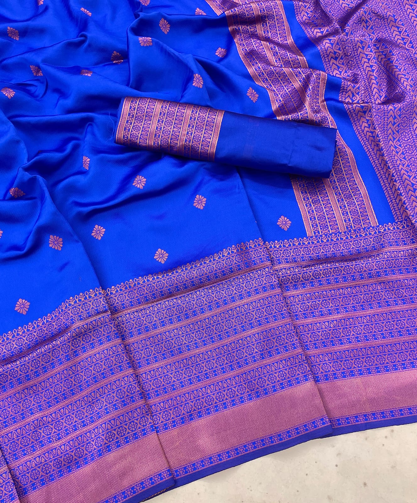 Stylish Copper Jari Design Blue Color Saree