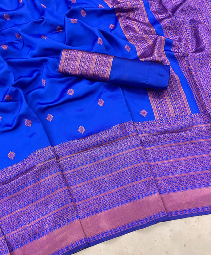 Stylish Copper Jari Design Blue Color Saree