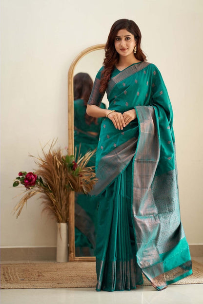 Bottle Green Color Coper Jari Design Saree