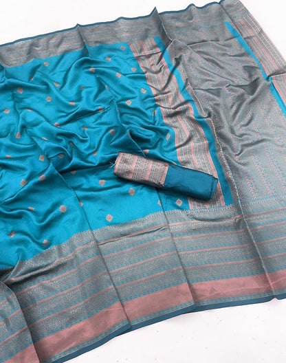 Presenting Teal Blue Color Coper Jari Saree