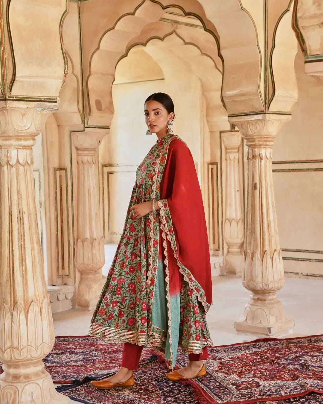 Printed Aqua Green Color Muslin Cotton Gown