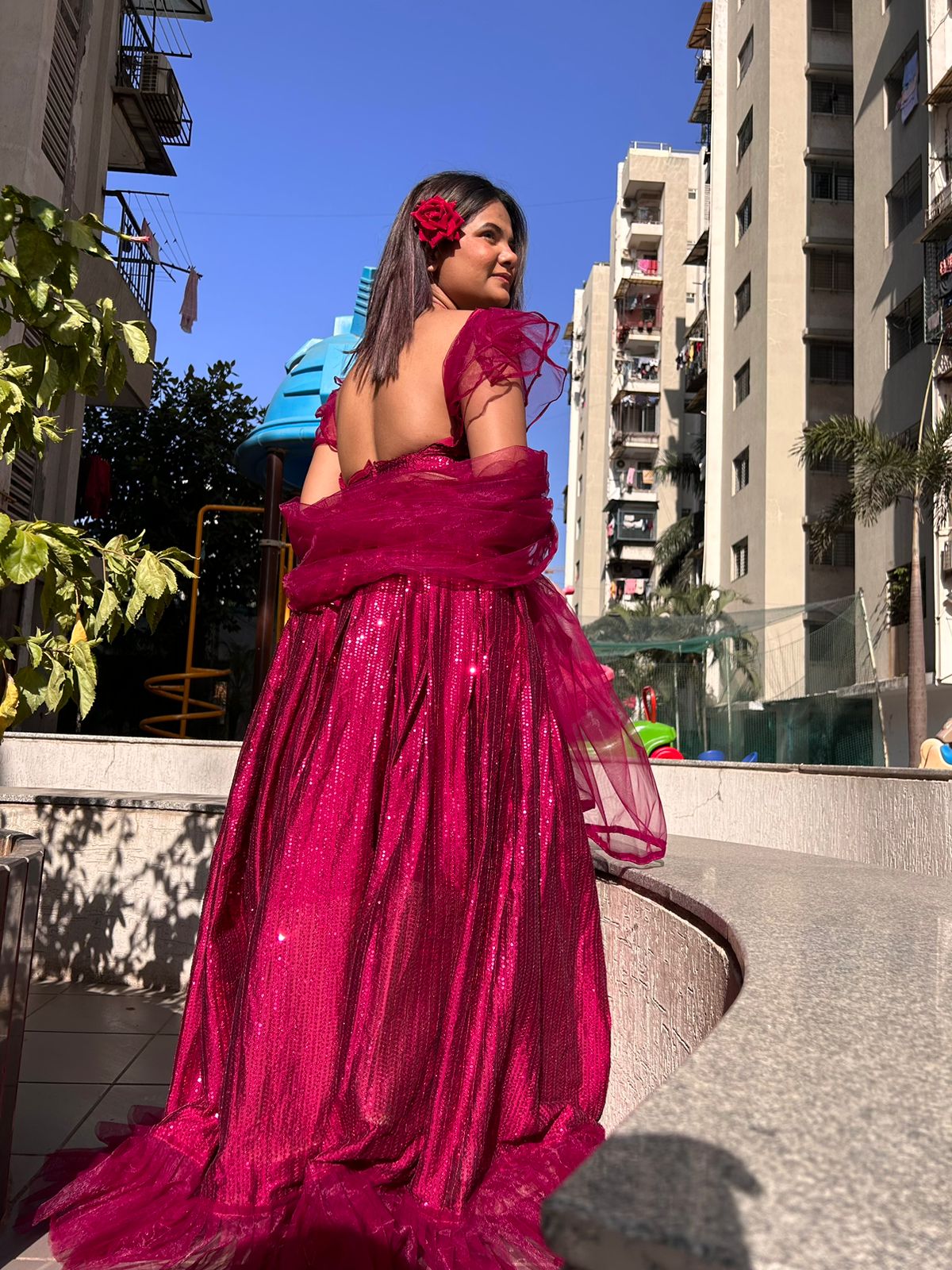 Elegant Shining Sequence Dark Pink Color Lehenga Choli