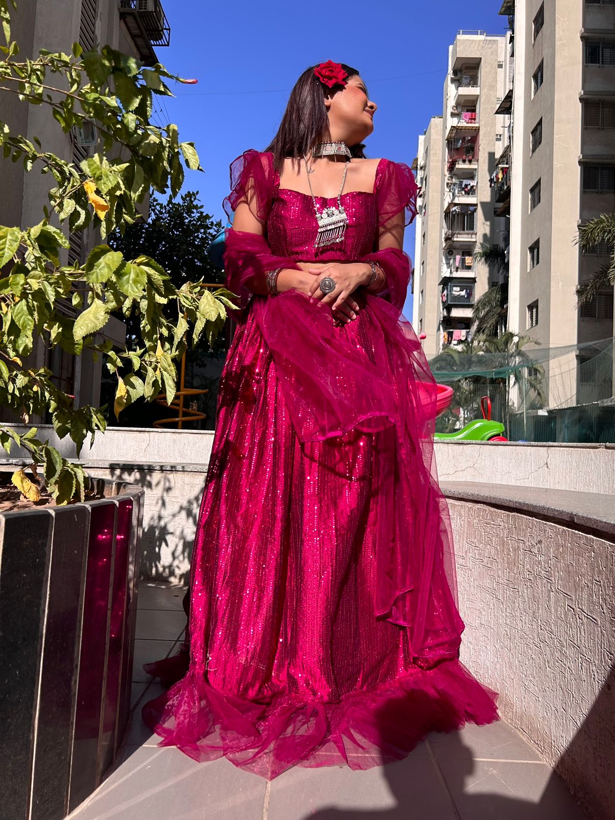 Elegant Shining Sequence Dark Pink Color Lehenga Choli