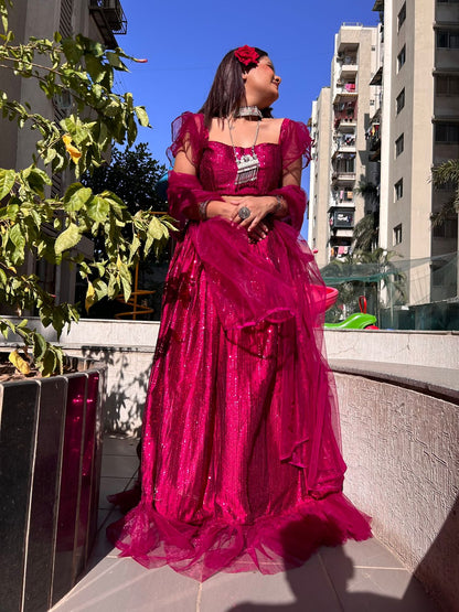 Elegant Shining Sequence Dark Pink Color Lehenga Choli
