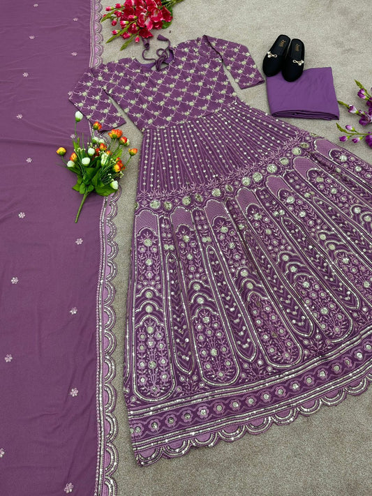 Beautiful Work Purple Color Anarkali Gown