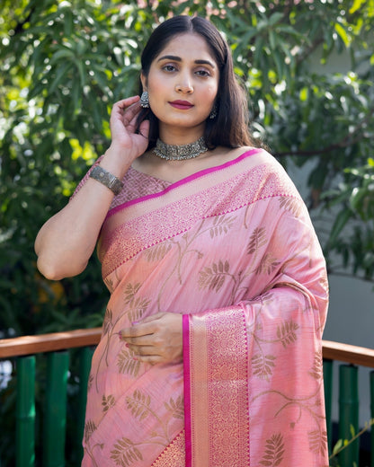 Kanjivaram Pattern Light Pink Color Banarasi Silk Saree