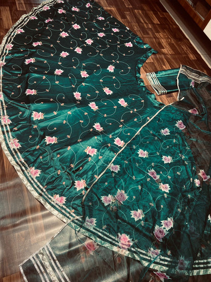 Gotta Patti Work Dark Green Color Satin Silk Lehenga Choli