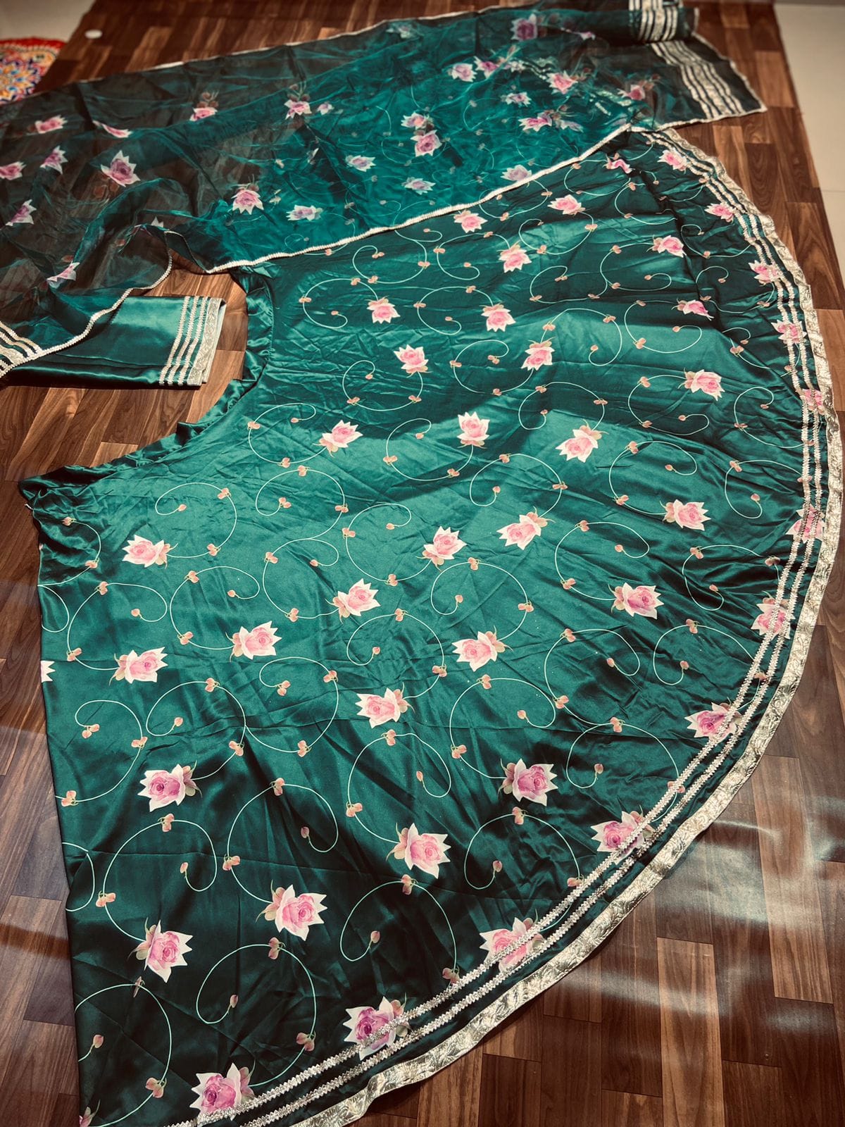 Gotta Patti Work Dark Green Color Satin Silk Lehenga Choli