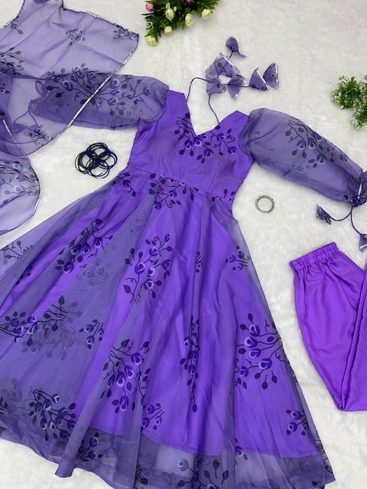 Elegant Purple Color Organza Silk Anarkali Suit