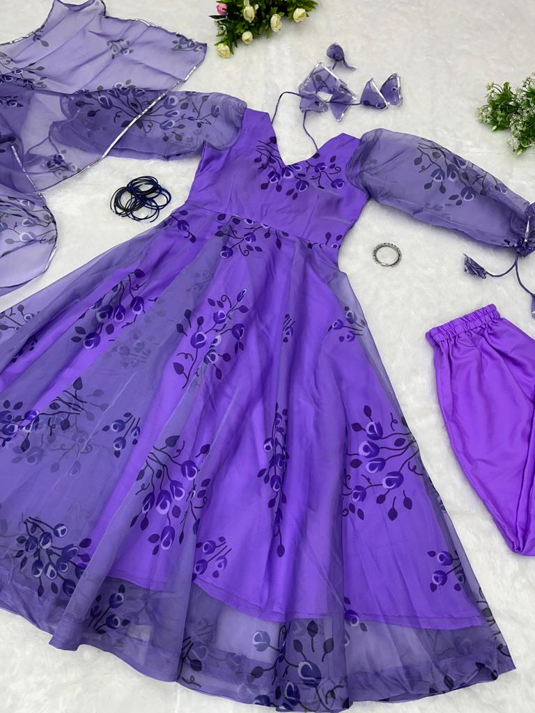 Elegant Purple Color Organza Silk Anarkali Suit