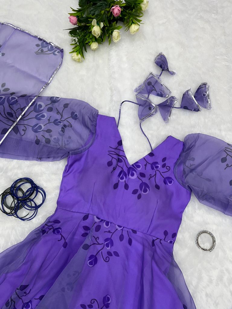 Elegant Purple Color Organza Silk Anarkali Suit