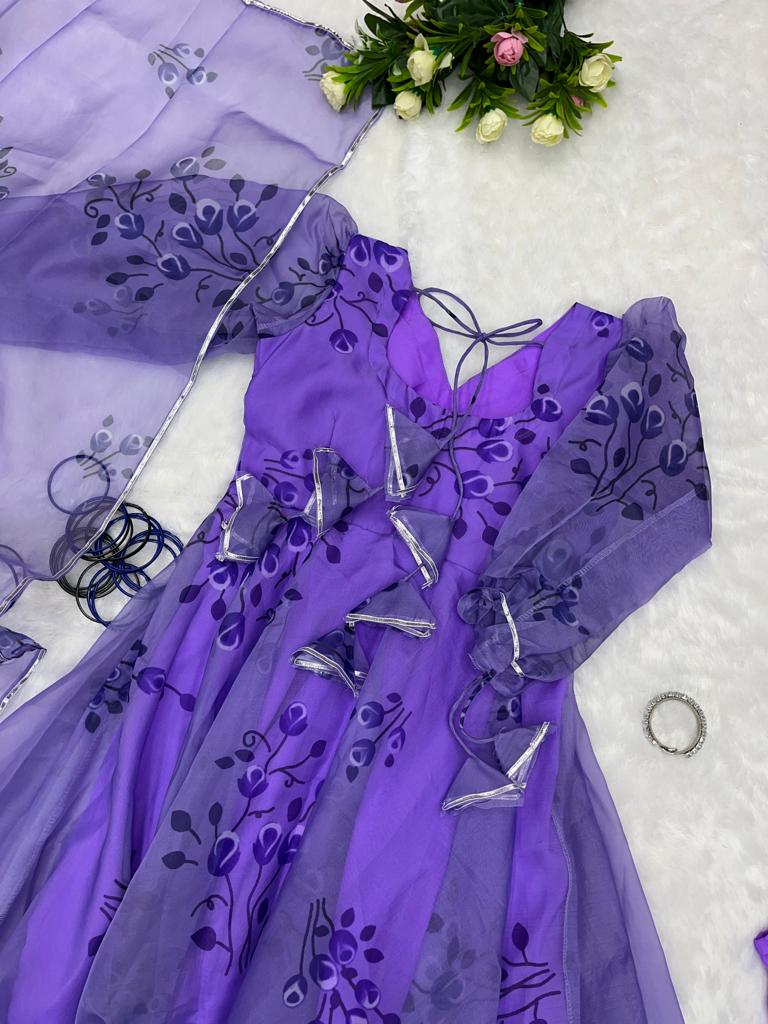 Elegant Purple Color Organza Silk Anarkali Suit