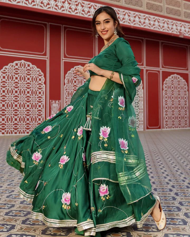 Gotta Patti Work Dark Green Color Satin Silk Lehenga Choli