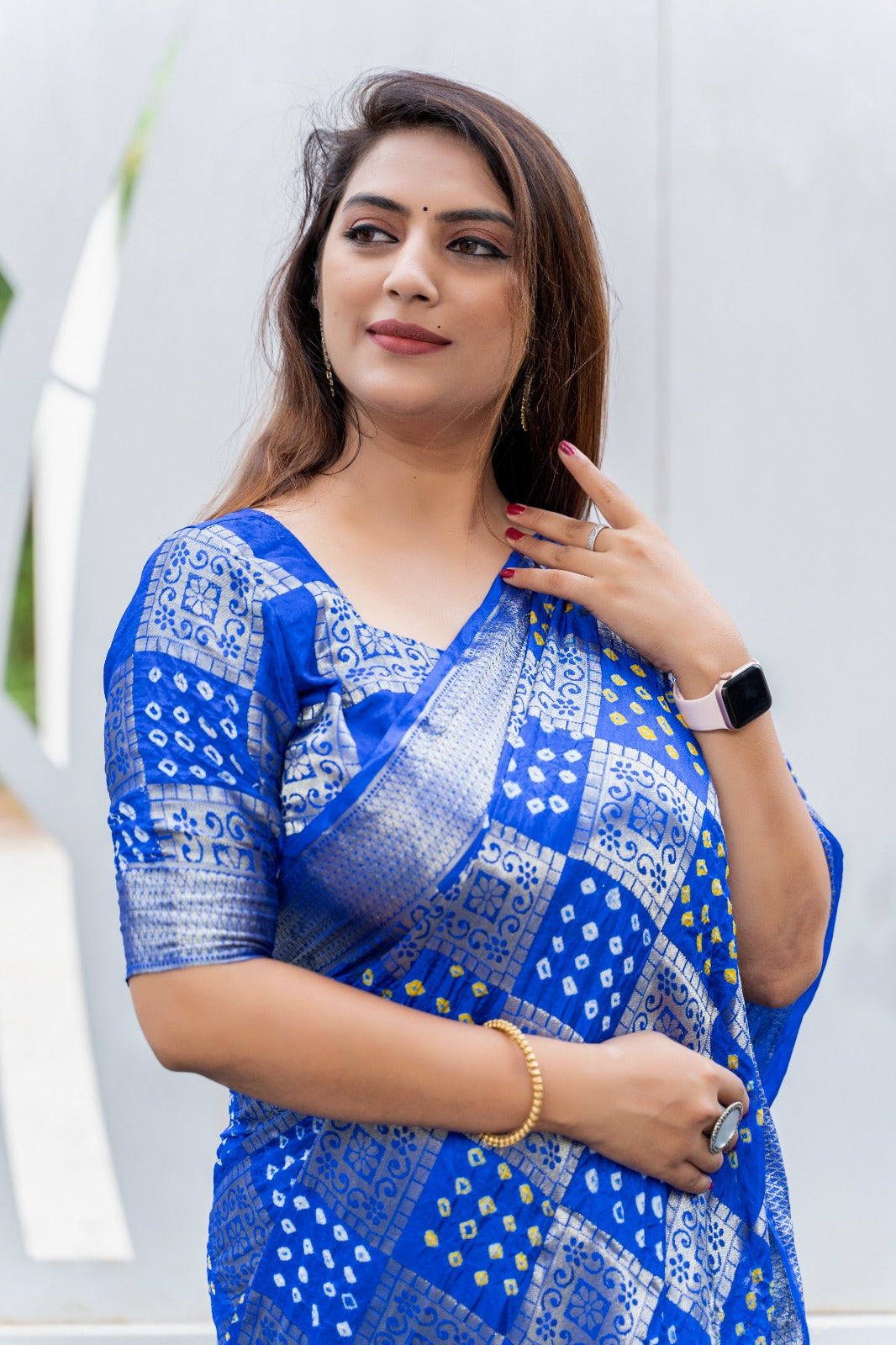 Royal Blue Color Original Bandhni Zari Weaving Border Saree