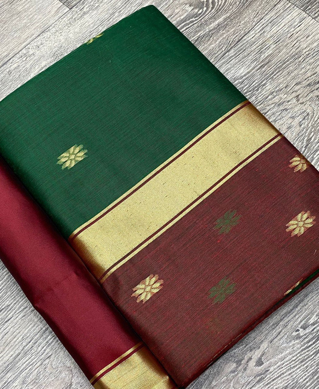 Linen Cotton Silk Green With Maroon Border Saree