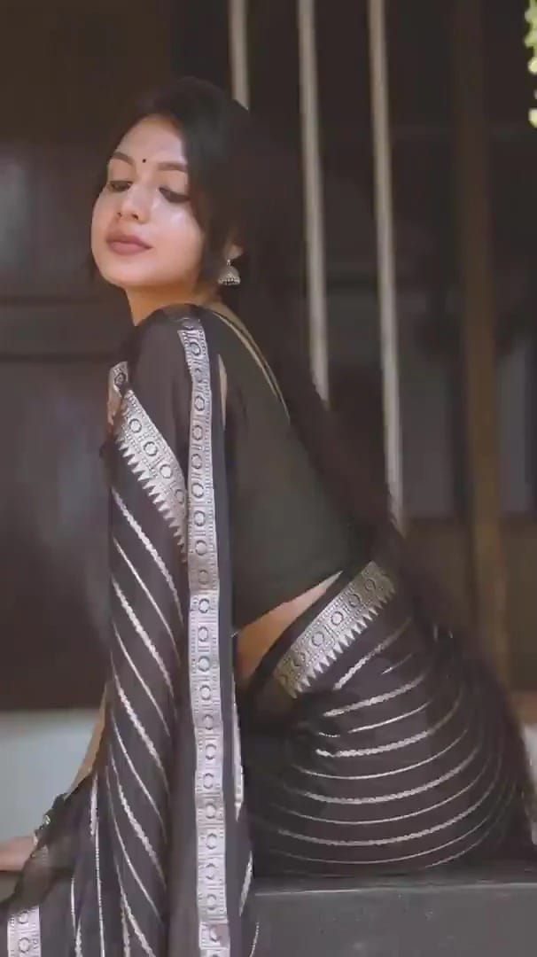 Silver Jari Design Black Color Lichi Silk Saree