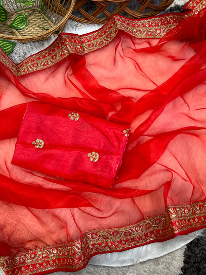 Beautiful Lace Border Organza Red Color Saree