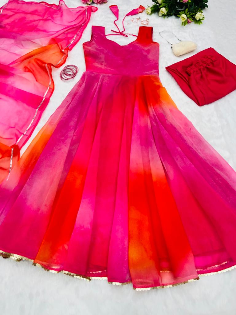 Multi Pink Color Print Gorgeous Anarkali Gown