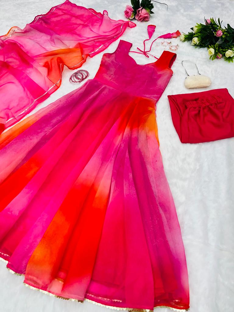Multi Pink Color Print Gorgeous Anarkali Gown