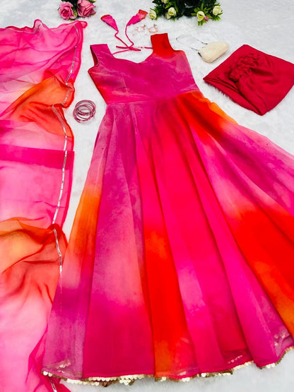 Multi Pink Color Print Gorgeous Anarkali Gown