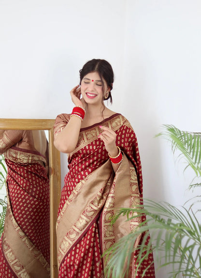 Demanding Maroon Color Golden Jari Design Saree