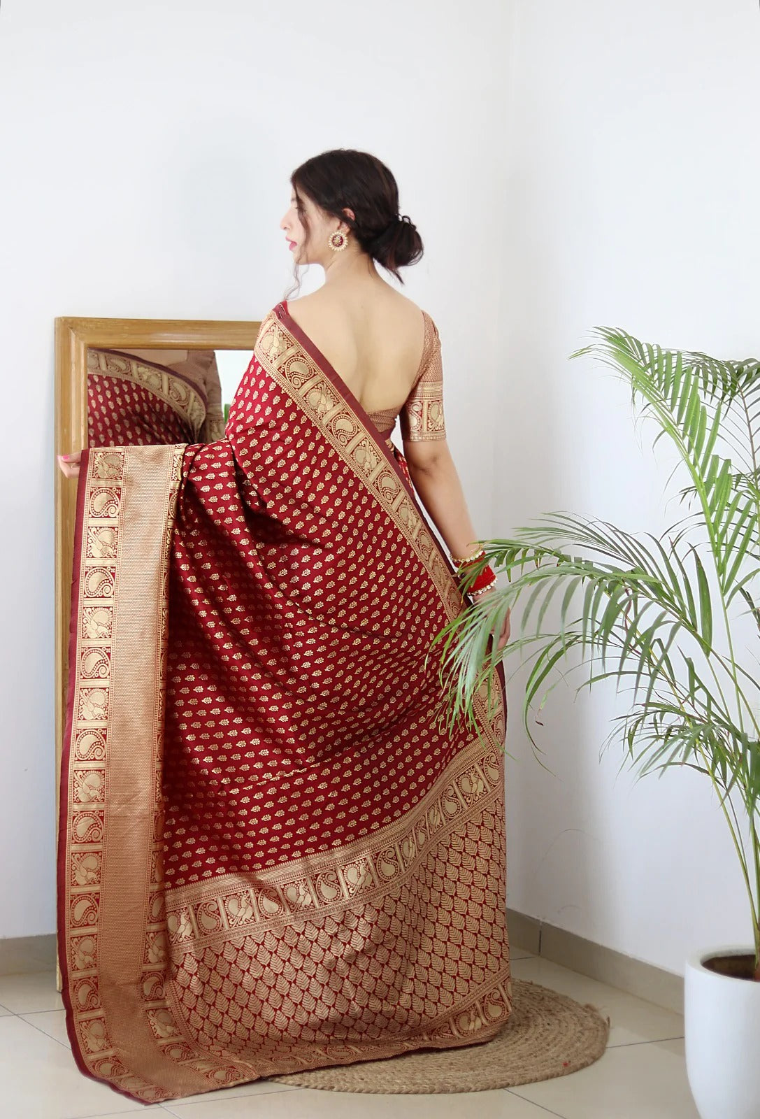 Demanding Maroon Color Golden Jari Design Saree